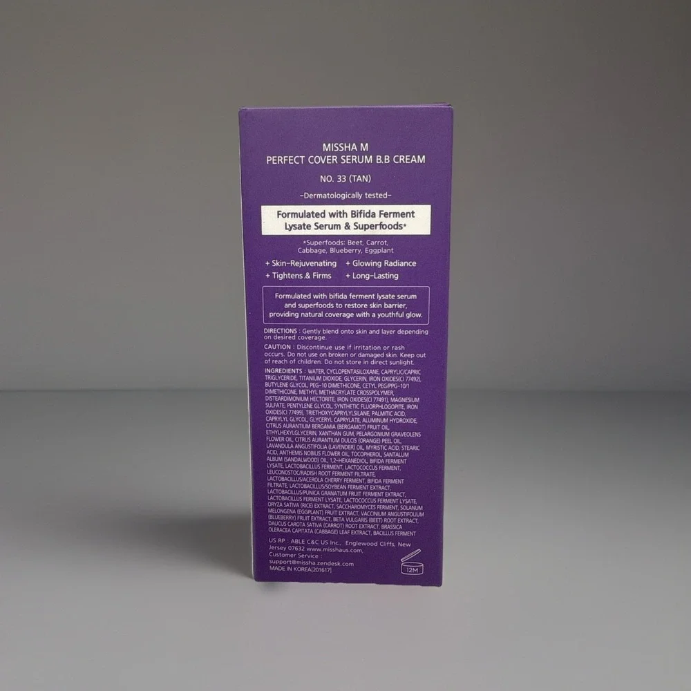 MISSHA M PERFECT COVER SERUM BB CREAM No.33 Tan Warm Undertone NIB Exp 2028